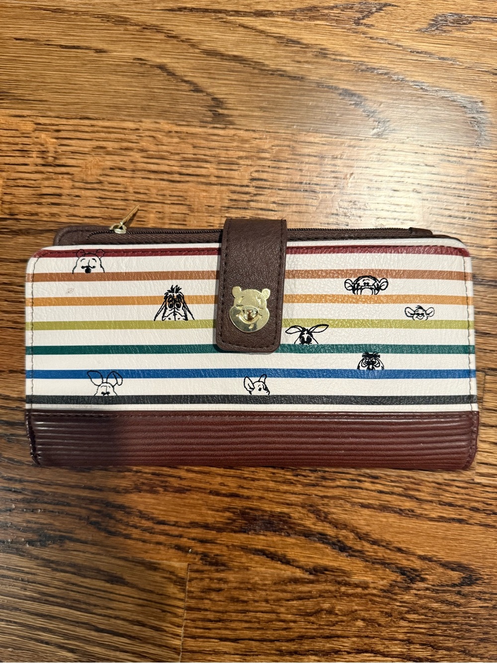 Loungefly Rainbow Stripe Wallet with Brown Trim and Gold Bear Accent
